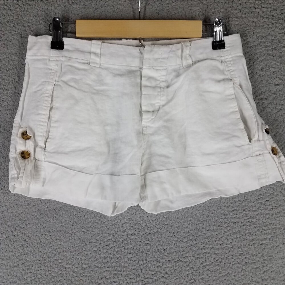 Vince Linen Shorts Women's 2 White 3" Button Fly Summer Beach Casual Cuff Hem